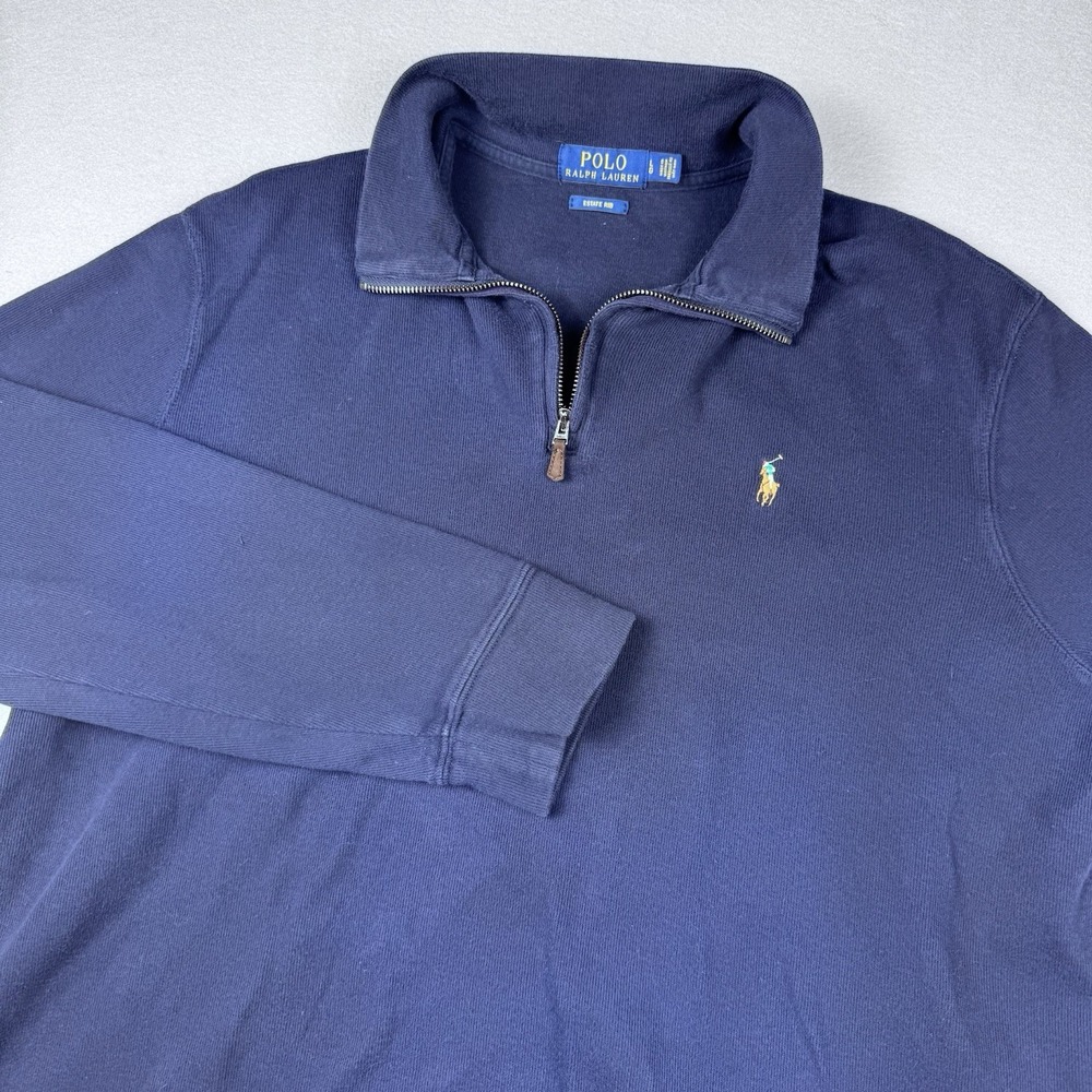 Polo Ralph Lauren Estate Rib 1/4 Zip Men L Pullover Blue Golf Preppy Sweater